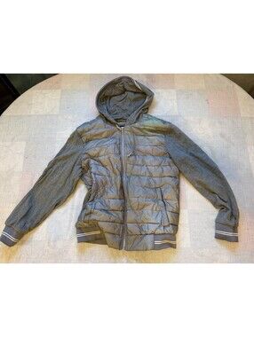 Black Rivet Hooded Puffer Jacket Gray Med M —0002